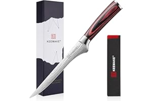 KEEMAKE Couteau Cuisine à Désosser 16 cm, Couteau Professionnel à Saumon Viande avec Fourreau de Lame, Couteaux en Acier Inoxydable pour Cuisine de Restaurant
