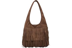 CORIOS Bolso de Mano de Ante para Mujer Bolso de Hombro con Borlas Retro Flecos Bolsos Hobo Western Flecos Monedero Gran Bolsa Shopper Retro Elegante Bolso Tote para Viajes Compras Trabajo Café