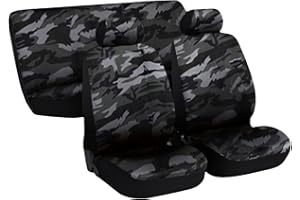 Lupex Shop Fundas Universales para Asiento de Coches Medianos y Pequeños, Juego de Fundas de Asiento Delanteras y Traseras, Tejido en Poliéster, Made in Italy (Camuflaje Gris)