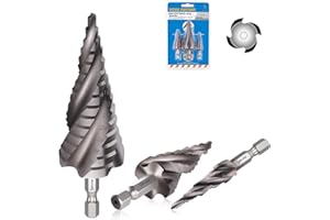 3PCS HSS Spiral Step Drill Bit Sets, SS SHOVAN 4-Flute Metal Drill Bits, 1/4" Hex Shank, Metric 4-32mm Cone Cutter, Hole Cutter for Sheet Metal, Plastic, Steel Plate