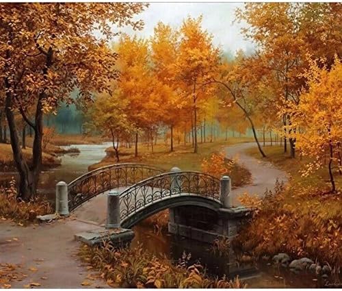 Painting by Numbers, VMAE DIY Oil Painting Paint by Number Kits, Drawing On Canvas by Hand Coloring Arts Crafts for Home Living Room Office Christmas Decoration Gifts Without Frame - Autumn