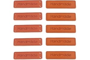 Houhounb 60 Pieces Leather Handmade Label Handmade Stationery Labels to Sew On Handmade Sew in Textile Labels Labels to Sew On Embellishment Knitting Accessories for DIY Clothes, 2 Styles