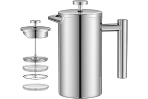 Wrobic 12oz französische Presse, Edelstahl-Kaffeepresse 350ml, Groenenberg French Press aus Edelstahl (silver, 350ml)