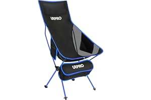 URPRO Upgraded Outdoor Camping Chair Portable Lightweight Folding Camp Chairs with Headrest & 2-sided Pocket High Back for Outdoor Backpacking Hiking Travel Picnic Fishing Blue