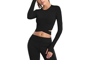 Afocuz Women Yoga Gym Crop Top Compression Workout Athletic Long Sleeve Shirt Sportwear