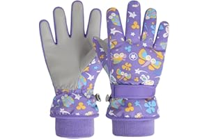FAYHIJUN Gants de Ski Enfants moufle Chaud Hiver pour Garçon Fille Coupe-Vent Respirant PU Les Palmiers Neige Ski Snowboard Vélo Équitation Sport 2-13 Ans
