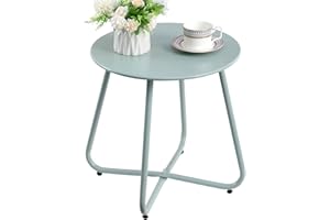 HollyHOME Tavolino Basso da Esterno Piccolo Tavolo da Giardino Rotondo Tavolino da Balcone Patio Salotto Tavolino da Caffè Metallo, Verde Acqua