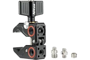 Nitze Super Clamp con Adaptador de Rosca de 3/8" a 1/4", Cámara Abrazadera con Tornillo de 1/4" a 1/4" y Tornillo de 1/4" a 3/8", Tripod Clamp Aleación de Aluminio Carga útil de hasta 5 kg -N18A