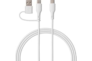 QUALO Kabel 2w1 USB-C - USB-C, Recycling, Szybkie ładowanie, Adapter USB-A, 1,5m, 3A, Biały, Długi kabel, QRC-CC+A-00