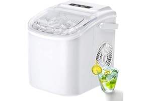 FOOING Petite Machine à Glaçons Machine à Glaçons Portable avec Poignée 9 Glaçons Prêt en 6 Minutes Machines à Glace Portables Autonettoyantes pour la Maison Blanc