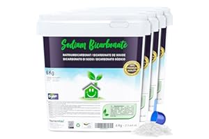 Nortembio Bicarbonate de Soude 4 x 6 Kg 100% Naturel pour Nettoyage Multi-usage. Sans Aluminium. Élimine Odeurs et Saleté. Cuisine, Salle de Bain, Textiles. E-Book Inclus