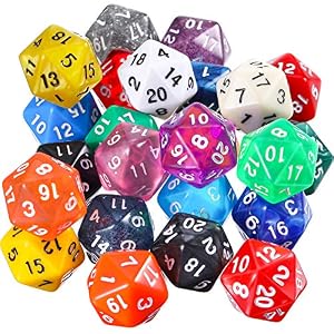 TecUnite Conjunto de Dados Poliédricos de 25 Piezas con Bolsa Negra para DND RPG MTG y Otros Juegos de Mesa con Surtiddo de Multicolor al Azar (D20)
