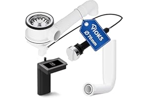 VIOKS Ablaufgarnitur Spüle mit Siebkorbventil 70 mm - Excenter Ablaufgarnitur Spülbecken, Siebkorb Excenterventil Abtropf Überlauf Spüle Set