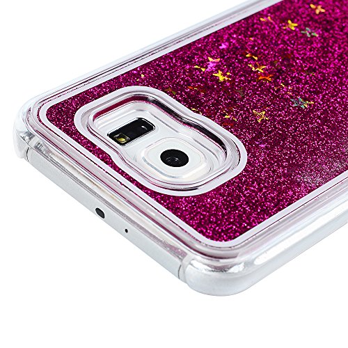 Badalink Samsung Galaxy S6 Slimcase Hülle PC Treibsand Flüssige Liquid Bling Hülle Case Glitzer Glitter Shiny Glanz Sparkle Sterne Star Weich Flexibel Einteilige Handyhülle Soft Leicht Stoßstangen Case Rosarot - 6