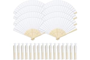 YULUN0328 Yulun0 24 Pcs Wedding Fan, Hand Fan Folding Paper Fans Handheld, Bride Fan White Bamboo Paper Fan for Church Wedding Gift, Wall Decoration, Party Favor, DIY Wall, Manual Fan