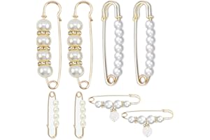 ILULALA 8pcs Pearl Brooch Pins for Clothes, Safety Pins for Clothing Dress pants skirt Cardigan Collar, Faux Pearl Rhinestones Brooches for Women Girls Pants Extender Safety Pins.