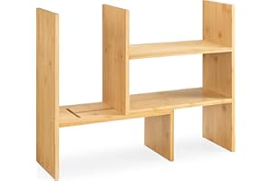 Navaris Bambusowy organizer na biurko, 51 x 15,5 x 40 cm, regulowany system porządkowania – regał narożny do kuchni, biura, łazienki, nadstawka regału