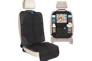 FUNBLISS Protezione per sedile auto + tappetino per sedile posteriore nero con tasca multipla per riporre oggetti di grandi dimensioni - Coprisedili durevoli di qualità + protezioni impermeabili