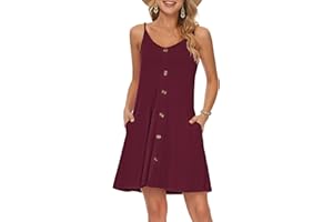 WNEEDU Womens Summer Dress Spaghetti Strap Dresses Beach Cover Ups Casual V Neck Mini Sundress with Pockets