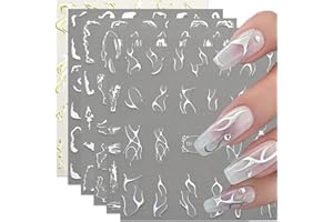MISSJELLY Nagelsticker Selbstklebend, 6Blatt French Nail Art Stickers Gold Silber Linien Nagel Aufkleber Sticker 3D Nail Art Striping Tape Nageldesign DIY Maniküre Dekoration