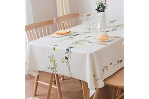 Plenmor Table Cloth Wipe Clean Wipeable PVC Tablecloth Waterproof Wipe Clean Plastic Vinyl Table Cover Protector Rectangular for Outdoor Picnic Party (Olive Branch, 137x275 cm)