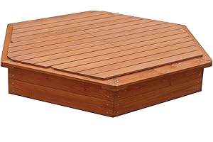 Garden Games Large Hexagonal Wooden Sandpit with Lid- Children's Sandpits