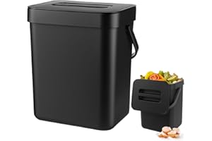 Zyluniy Secchio da Compost da Cucina Piccolo 3L, Bidone della Spazzatura da Appendere, Pattumiera per Piano di Lavoro, Secchio per Compost Interno, Contenitore con Coperchio, Compostiera per Interni