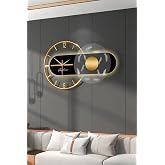 MetaQuartz Aksesuar Renessa Exclusive (Quartz Mekanizmalı) &Ouml;zel Seri Dekoratif Metal Ahşap Duvar Saati GoldSiyah 40 x 70