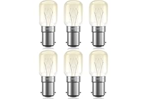 Bonlux BA15D Small Bayonet Light Bulb Pygmy Bulb15W Bayonet SBC B15 Bayonet Light Bulb T25 Appliance Bulbs for Oven >300°C, Microwaves, Salt Lamp, Sewing Machine, Fridge, Warm White 2200K (6-Pack)