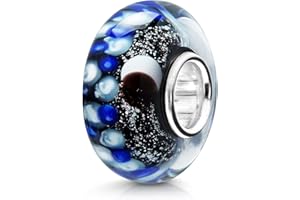 MATERIA by Matthias Wagner Glas Bead Mond Anhänger Moonlight blau schwarz mit Glitzer Sternen aus Silberfolie 486