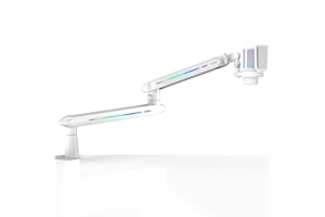 IXTECH Bras de microphone RVB à profil bas pour micro, support de microphone réglable avec pince de fixation de bureau, bras rotatif avec gestion des câbles pour podcast, streaming, studio de jeu