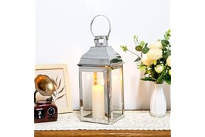 ‎JHY DESIGN JHY DESIGN Dekorative Laternen, 31,8 cm hoch, Edelstahl-Kerzenlaternen mit gehärtetem Glas, für Veranstaltungen im Innen- und Außenbereich, Vintage-Stil, Hängelampen