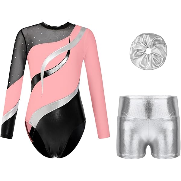 Miutii Mädchen Turnanzug 3-teilig - Glitzer Gymnastikanzug Mit Hose & Haargummi