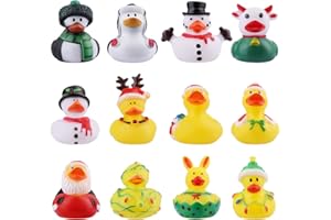 TOYMIS 12 Sztuk Świąteczne Gumowe Kaczki, Gumowe Kaczki Dzieci Łazienka Słodkie Kaczka do Kąpieli na Bożonarodzeniowe Uroczystości Świąteczne Artykuły Imprezowe Prezenty