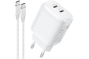 GLNOBLECABLE Podwójna ładowarka USB C 25W do Samsung Galaxy S23/S23 Plus/S23 Ultra/S22 S21/S20 FE,A53 5G/A23 A33 5G/A14 A13 A52S/M23 M33 M53 A54 Note 10 20 Ładowarka mobilna Szybka wtyczka Adapter i kabel