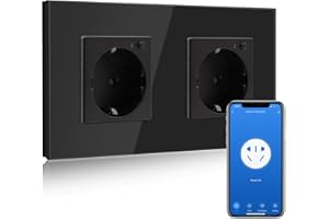 BSEED Enchufe Doble de Pared WiFi,Schuko Enchufe inteligente Compatible con Alexa y Google Home,Control de APP y Función de Temporizador,protección de contacto,16A Negro