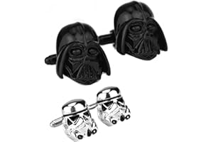 SUMA SHOP - 2 juegos de gemelos, diseño compatible con Star Wars Stormtrooper, gemelos para hombres, de calidad material metal, color negro y plata, enlaces de puño, S, Aluminio, Brillantes