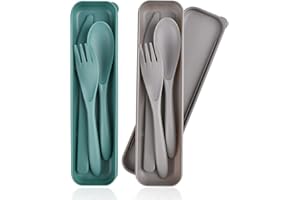 CUNTAUK Juego de Cubiertos de Viaje con Funda, Juego de 2 Cubiertos portátiles Reutilizables, Tenedores de plástico, Cuchara, vajilla de Camping, Juego de Cubiertos para Viajes, Picnic, al Aire Libre