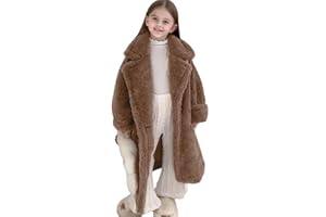 duxyoz Girls Faux Fur Coat - Kids Teddy Fleece Shaggy Overcoat,Thicken Warm Fuzzy Soft Open Front Cardigan Jacket,Fluffy Sherp Fleece Long Coat 2-10 Years