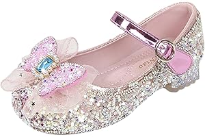 TDEOK Girls Sequin Crystal Princess Shoes | Mary Jane Festive Dress Shoes | Ballerinas Princess Shoes | Girls Glitter Shoes | Crystal Shoes | Wedding Shoes Girls