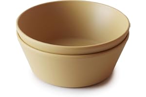 Mushie Dinnerware Bowls for Kids | Tableware Set of 2 Reusable BPA Free Bowls | Dishwasher & Microwave Safe | Made in Denmark | Round (Mustard)
