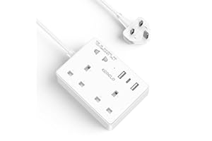 KEMELO Extension Lead with 3 USB Slots,3 Way Mini Extension Cord (2 13A/3250W UK Sockets and 1 Shaver/Toothbrush Plug),1.5 Meter Extension Cable Multiple Protection Extension Lead,Multi Plug for Home,Office