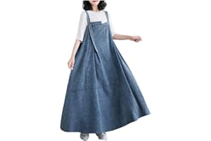 PURSUIT-W Damen Jeans Latzkleid Lose Latzrock Lang Trägerrock Elegant Knielang Jeansrock Overall Volant Jeanskleid A-Linie Kleid Maxikleid Loose Trägerkleid Hohltaschenkleid mit Taschen