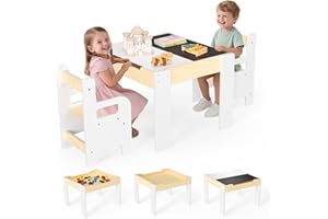 ‎LISCHWERT Lischwert Multifunktionelles Kindertisch-Set 4-in-1 – abnehmbare Tischplatte mit Kreidetafel & Whiteboard, inklusive 2 Stühle aus Vollholz, ideal für Malen, Lernen und Spielen