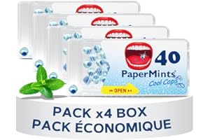 PAPERMINTS - Billes à la Menthe pour une haleine fraiche et durable - Combat la mauvaise haleine - Bonbon menthol sans sucre ni alcool - Petit format - Pack de 4 boites- 160 billes