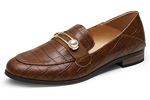 DREAM PAIRS Womens Penny Loafers Slip-on Low Heel Oxfords Pearl Buckle Moccasins Smart Work Office Flats Shoes Black