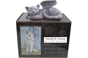 CITYJOY Pet Urns for Dog Cat Ashes, Large Acrylic Funeral Cremation Urns with Photo Frame & Ashes Bag, Memorial Keepsake Memory Box with Black Flannel as Lining, Loss Pet Memorial Remembrance Gift