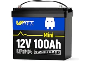 WattCycle 12V 100Ah Batteria al Litio Mini LiFePO4 12V 100Ah, BMS Integrato da 100A, Protezione a Bassa Temperatura, 15.000 Cicli Profondi, 1280Wh
