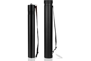 DEWEL Document Storage Poster Tube 2 Pcs Plastic Waterproof Telescoping Adjustable Teletube Expandable 56.5-87.5cm and 50-87.5cm with Carrying Strap, for Artworks, Drawing, Flip Chart (Black)