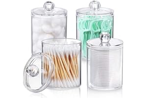 HUNPHY 4 Piezas Soporte para Hisopos de Algodón, Soporte de Plástico para Hisopos de Algodón, Caja de Almacenamiento de Hisopos de Algodón Acrílico Transparente, para Cosméticos, Bolas de Algodón, Hisopos